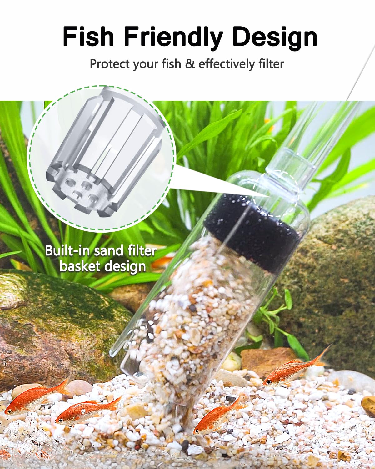 AQQA Nettoyeur de Gravier d'aquarium, 4 en 1, Puissance d'aspiration Manuelle, Outils pour Changer d'eau d'aquarium avec réglage du débit d'eau, Utilisation pour Nettoyer Le Gravier et Le Sable
