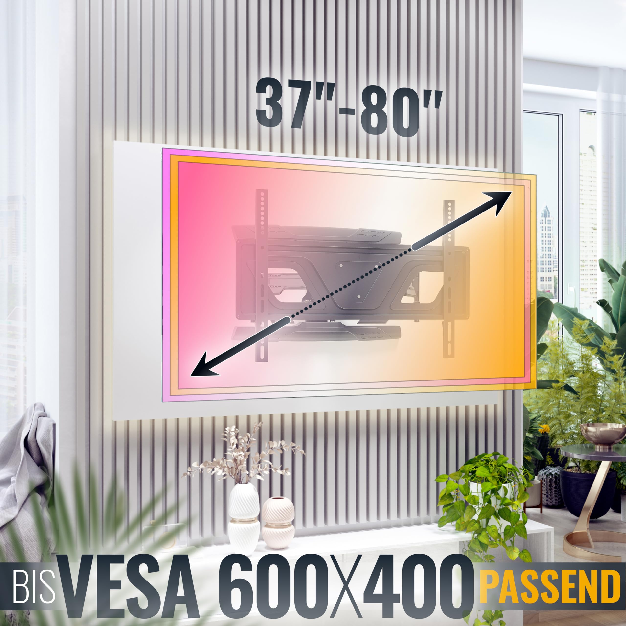 RICOO Supporto TV parete S9564 Girevole Inclinabile Televisore 37-80" (94-203 cm) Staffa universale Televisione LED/Curvo VESA 300 x 200-600 x 400