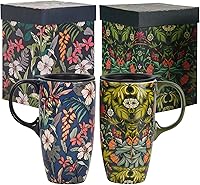 Vista 1 de TZSSP Taza de cerámica para café, taza de té con leche de porcelana con tapa, 17 oz.Blue y Green, 2PCS