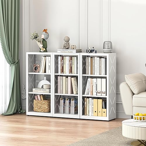 Miniatura 8 de Estantería de metal, estantería pequeña con estantes ajustables, estante blanco estrecho para libros, estantería de 3 niveles para sala de estar,