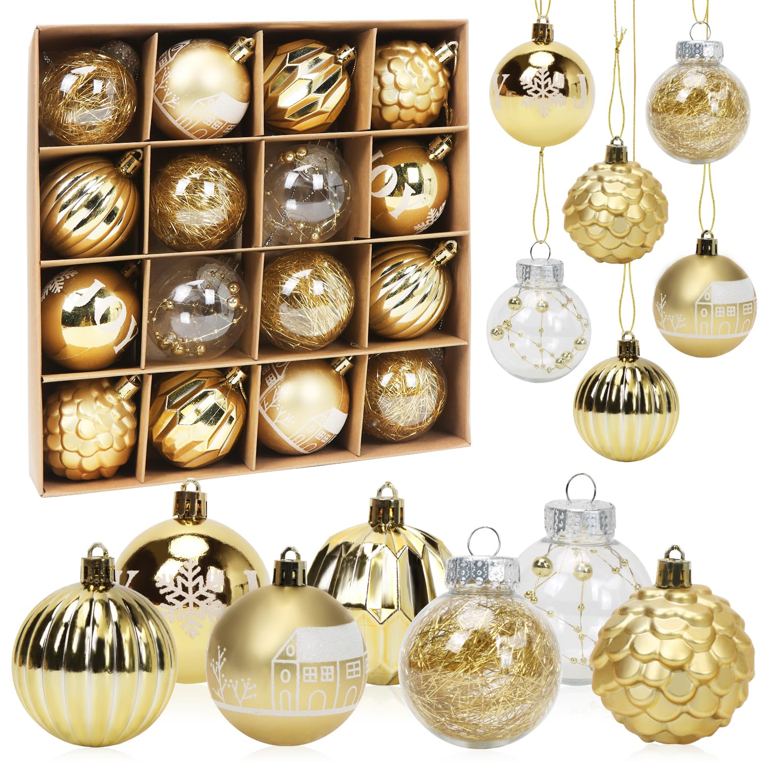Palline Di Natale, Set 76 Palle Albero, Addobbi Natalizi Sfere In Plastica Opache Lucide E Glitter Oro Relaxdays 96919354