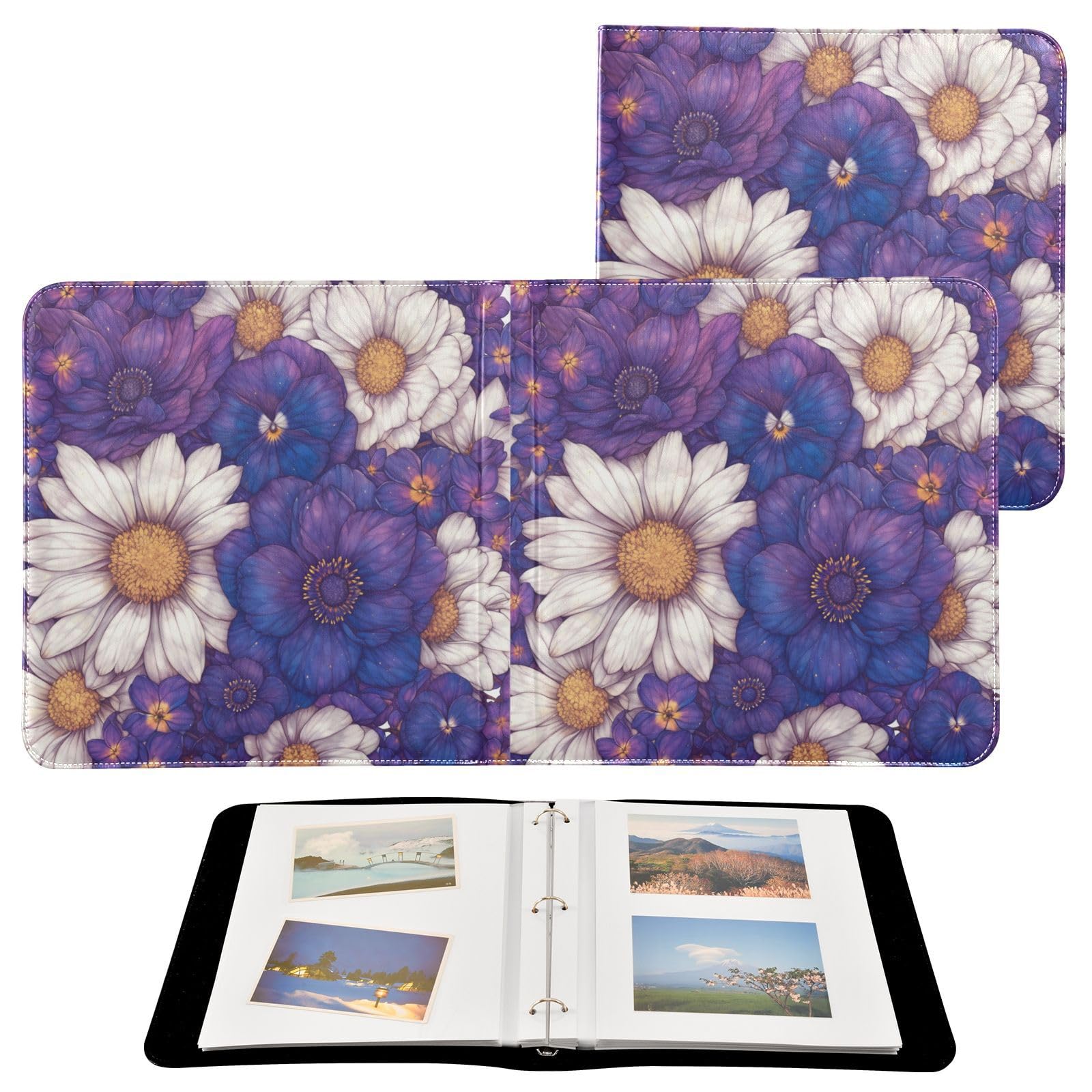 Kigai Colorful Flower Photo Album Self Adhesive Scrapbook Album Leather Cover DIY Picture Scrap Book with 20 Adhesive Sheets, 11.8x24x0.8 inch