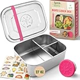 TAVVA Stainless Steel Bento Box Kids [27oz] - Metal Lunch Bento Box for Kids with Leakproof Condiment Container - 3 Compartment Snack Organizer for On the Go Meals - Freezer & Dishwasher Safe