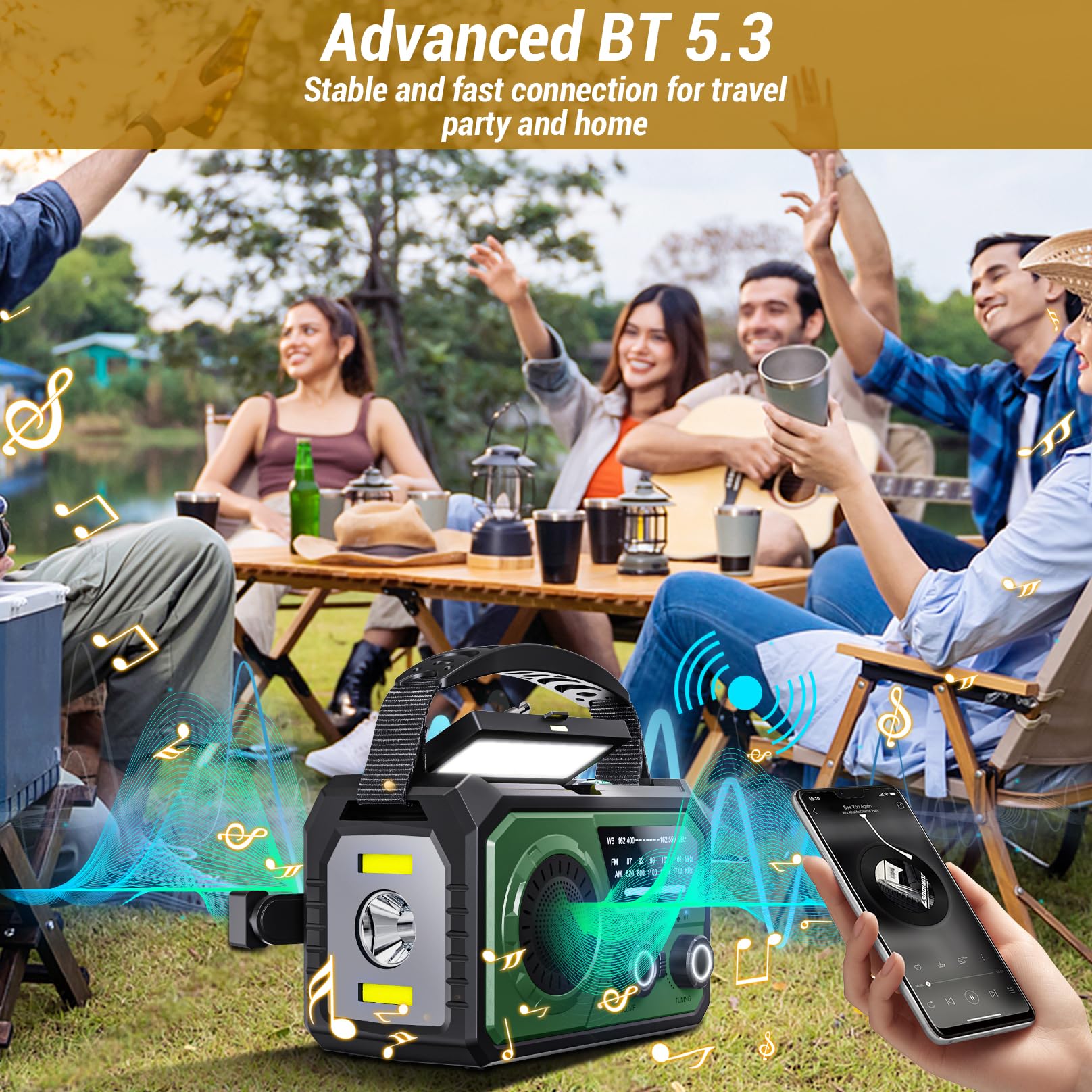16000mAh/59200mWh Kurbelradio,Tragbares Notfallradio mit Kurbel,AM/FM Solar Radio mit Handyladefunktion SOS Alarm/Kopfhöreranschluss/Leseleuchte/Kompass für Camping Outdoor Notfall (Armeegrün)