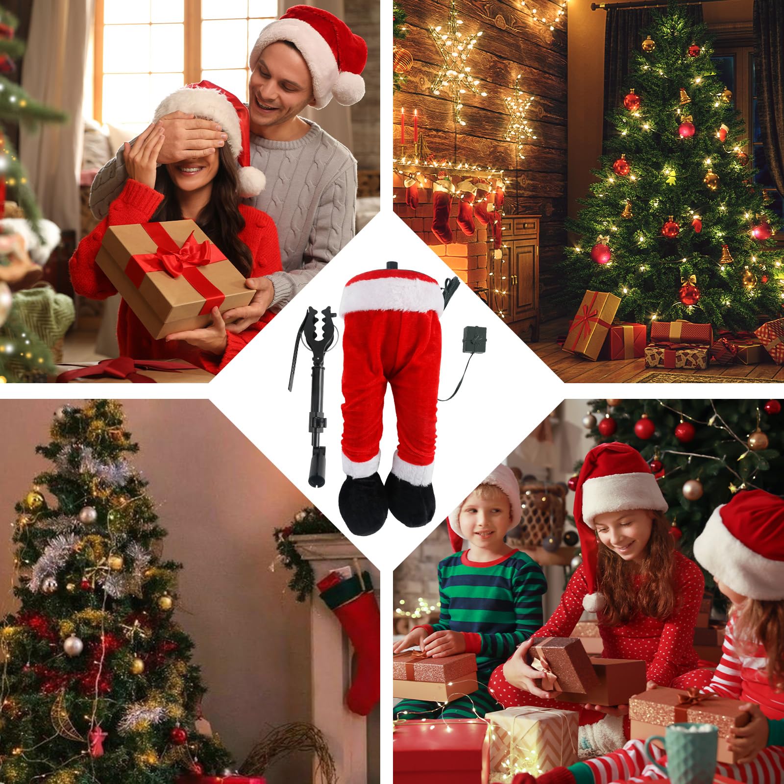 Jambes de Père Noël Animée, Décoration d'arbre pour Les Jambes du Père Noël avec Support, Ornements Suspendus Décoration De Noël