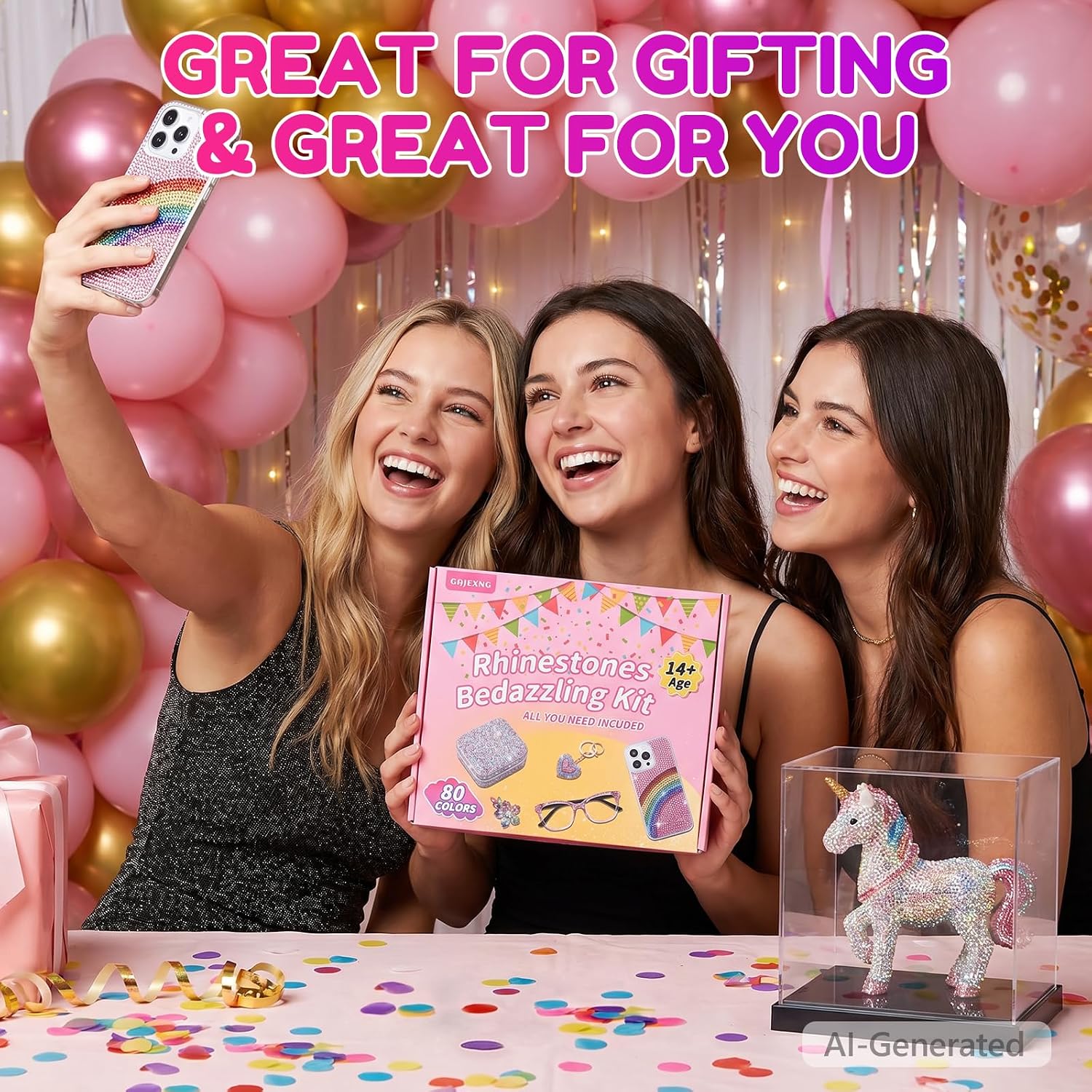 64000Pcs Bedazzling Kit, 80 Colors Bedazzler Kit with Rhinestones, 3mm Resin Rhinestones Bedazzled Kits with 6 Pcs B7000 Jewelry Glue & Tools, Small Gems Set