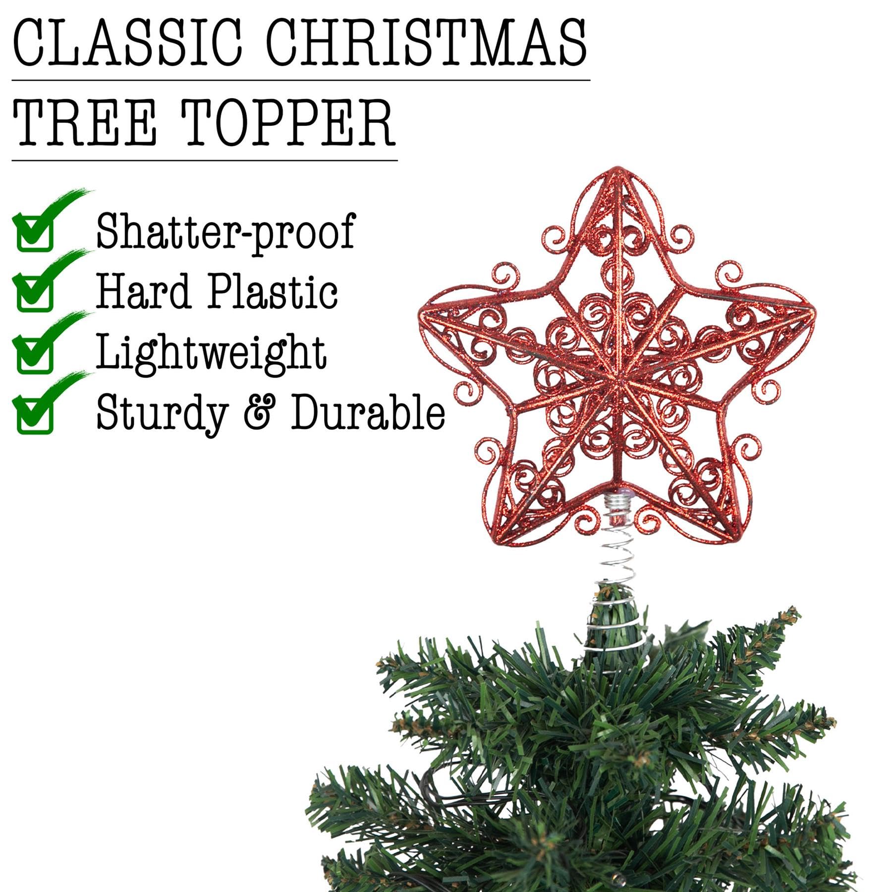 14.5cm Red Glitter Star Christmas Tree Topper Shatterproof for Christmas Tree Decorations Xmas Treetop Tree Crown Holiday Ornament - Image 3