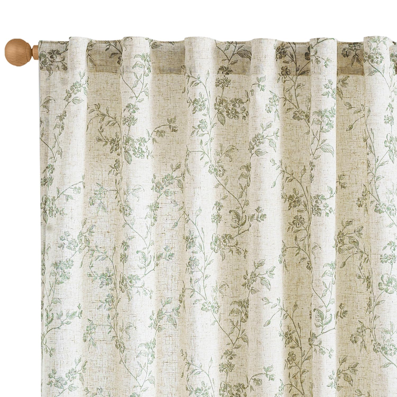 Amazon.com: Lazzzy Linen Farmhouse Curtains Green Floral Curtains 63 ...