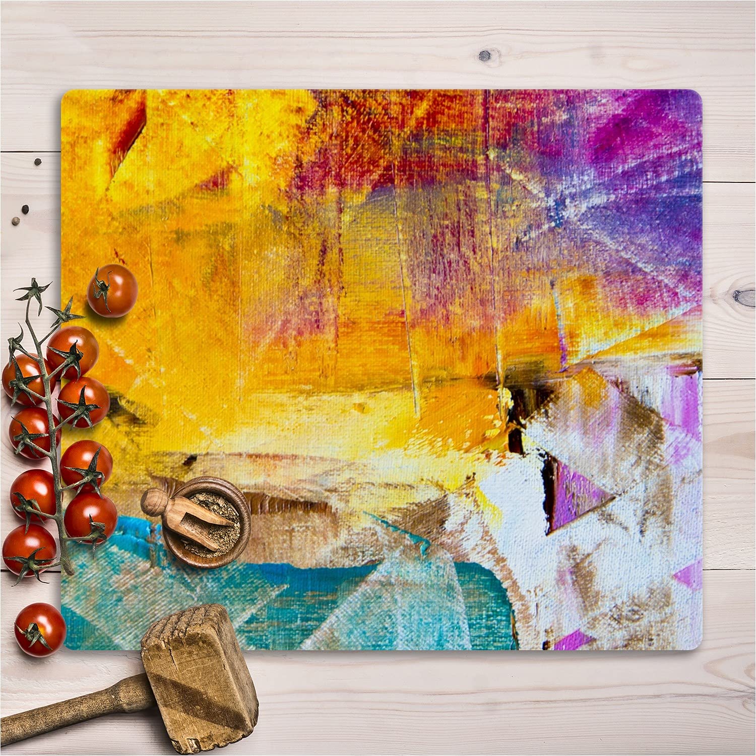Planche à Découper En Verre Trempé 60x52 Cm - Impression Haute Qualité, Pieds Antidérapants - Protection Pour Plaque à Induction, Décoration Cuisine - 3