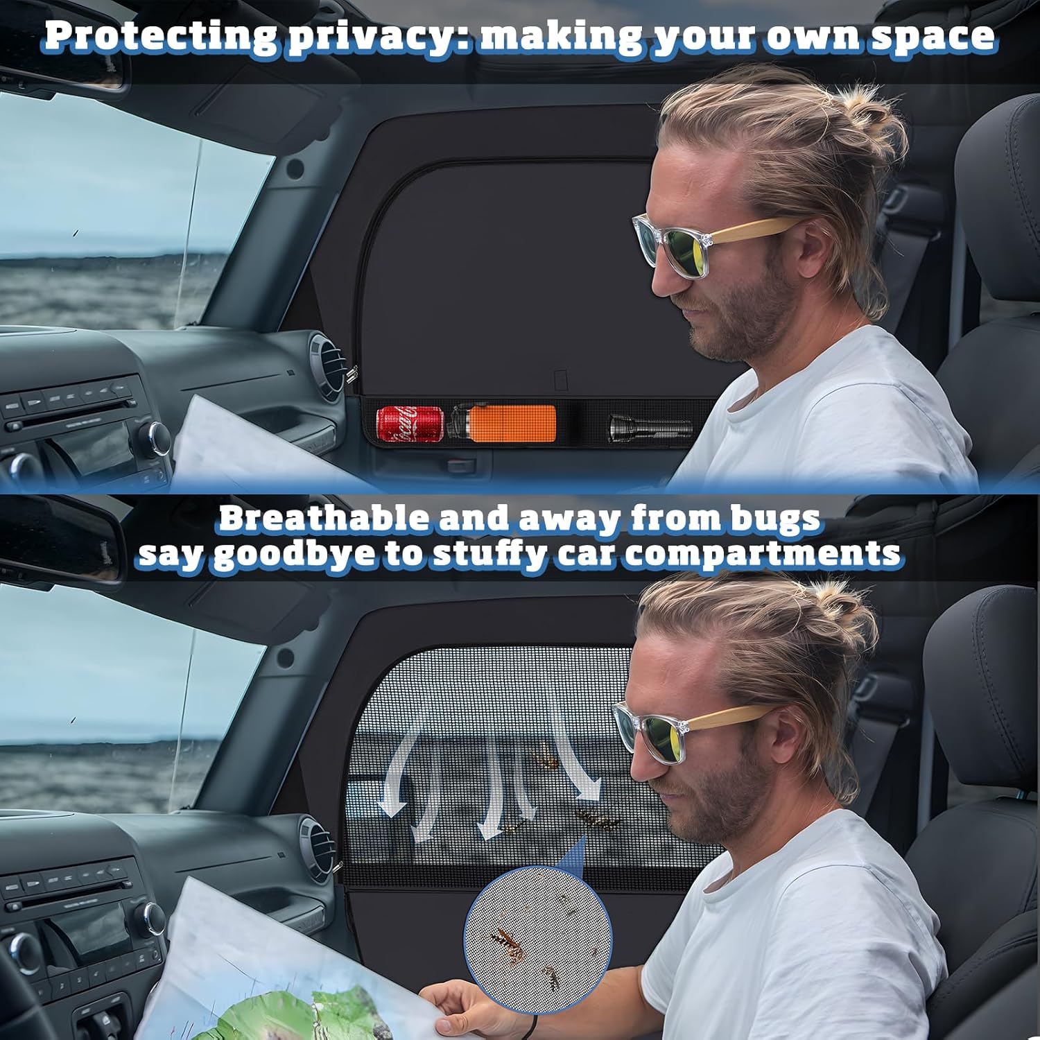 XCBYT Car Window Shades - 2019-2024 Jeep Wrangler JK JL and Gladiator JT Privacy Curtains, Dual Purpose Window Covers, Side Window Sun Shade for Breastfeeding, Napping, Dressing, Camping