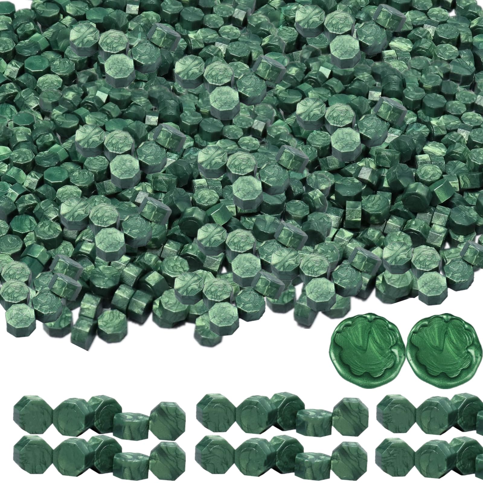 720Pcs Wax Sealing Beads, Sealing Wax Beads, 0.55lb Octagon Wax Seal Beads for Wax Seal Stamp, Cards, Wedding Invitations, Wine Packages, Gift Wrapping, Letter Sealing (Pine Green)