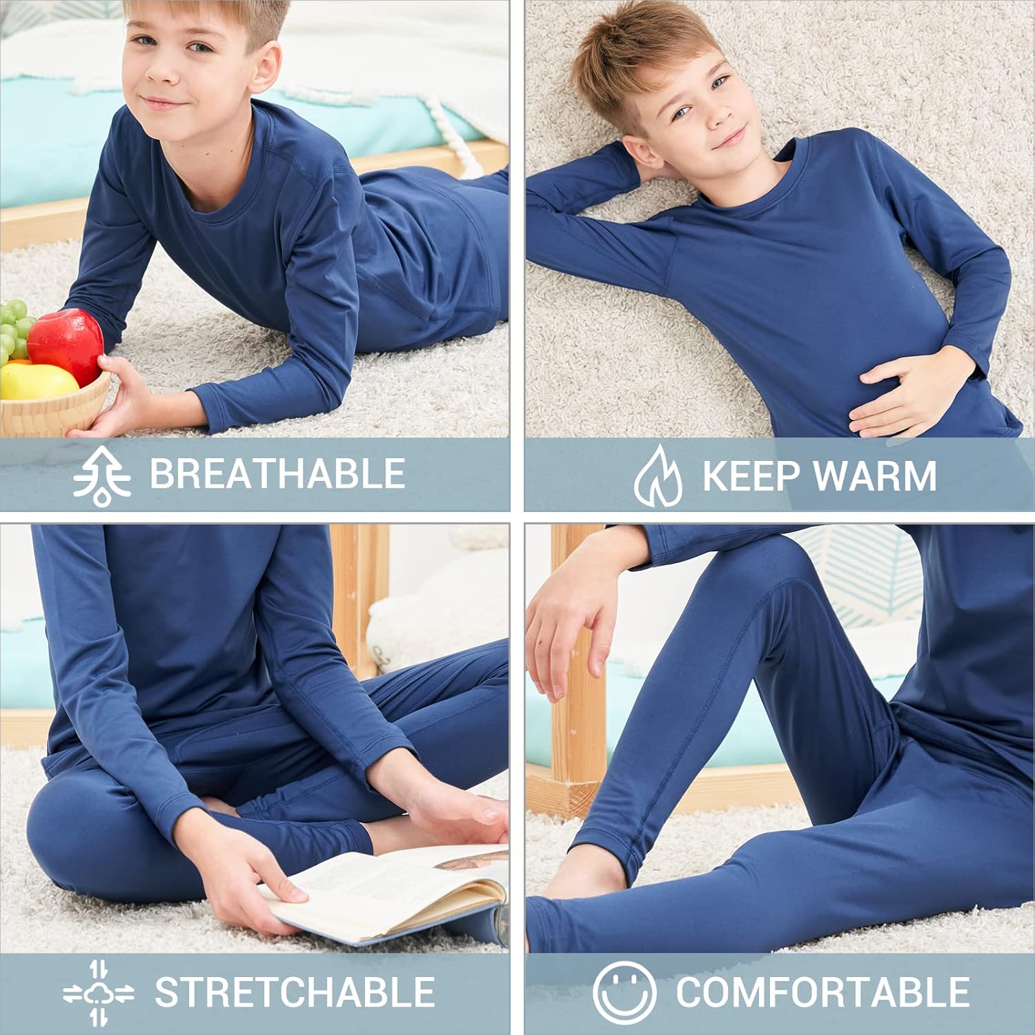HEROBIKER Thermal Underwear Boys Ultra Soft Fleece Lined Kids Thermals Long Johns Top Bottom Warm Set for Winter Skiing - Image 5