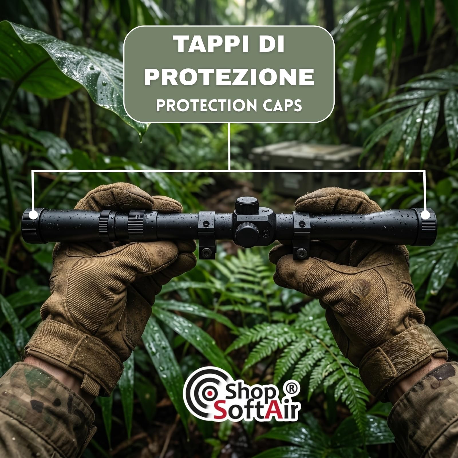 Ottica per Softair, Zoom 3x-7x, Lente 20mm, Attacco 11mm Anelli Bassi, Alluminio, Reticolo a Croce, 293mm