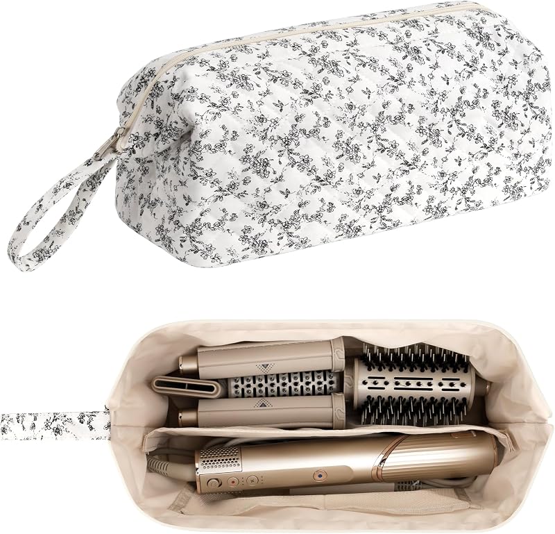 Estojo de viagem acolchoado para ferramentas de cabelo Shark FlexStyle, flores pretas