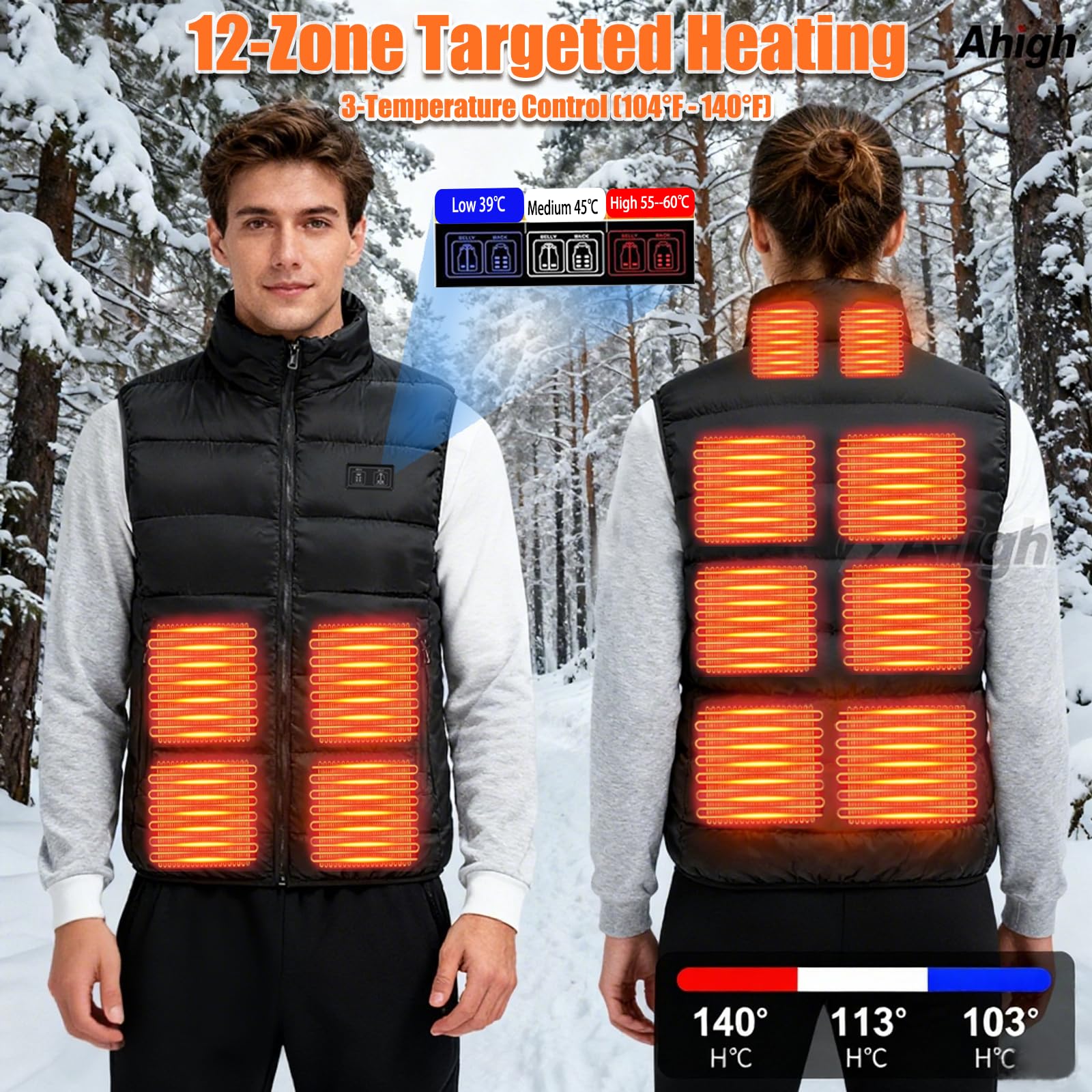 Ahigh Chaleco térmico para hombres y mujeres con batería incluida, chaqueta térmica recargable por USB, chaqueta térmica de invierno