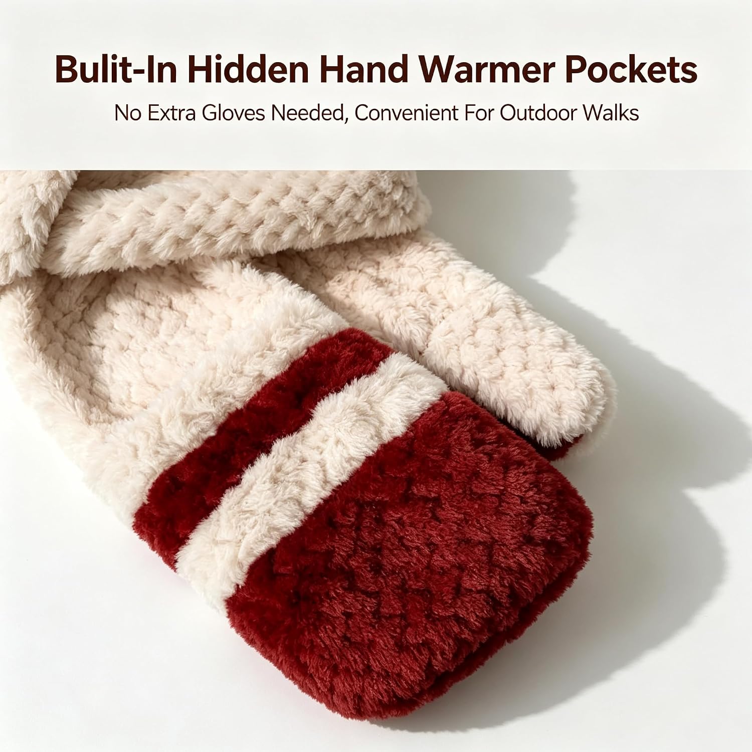 Women's Winter Warm Hat Scarf Gloves Set Cute Bear Ear Plush Hooded Scarf White