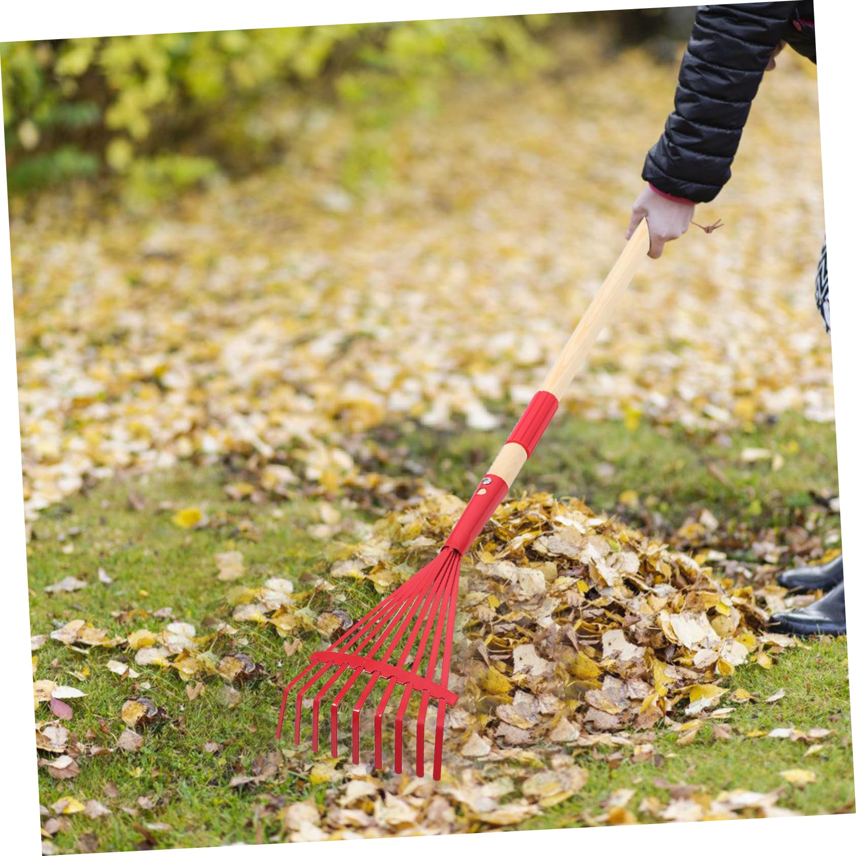 Abaodam 4 Piezas Rastrillo de Madera extraíble césped pequeño púas portátil Plegable rastrillo nivelador de Suelo rastrillo de Mano de jardinería pequeño rastrillo Planchar Rojo