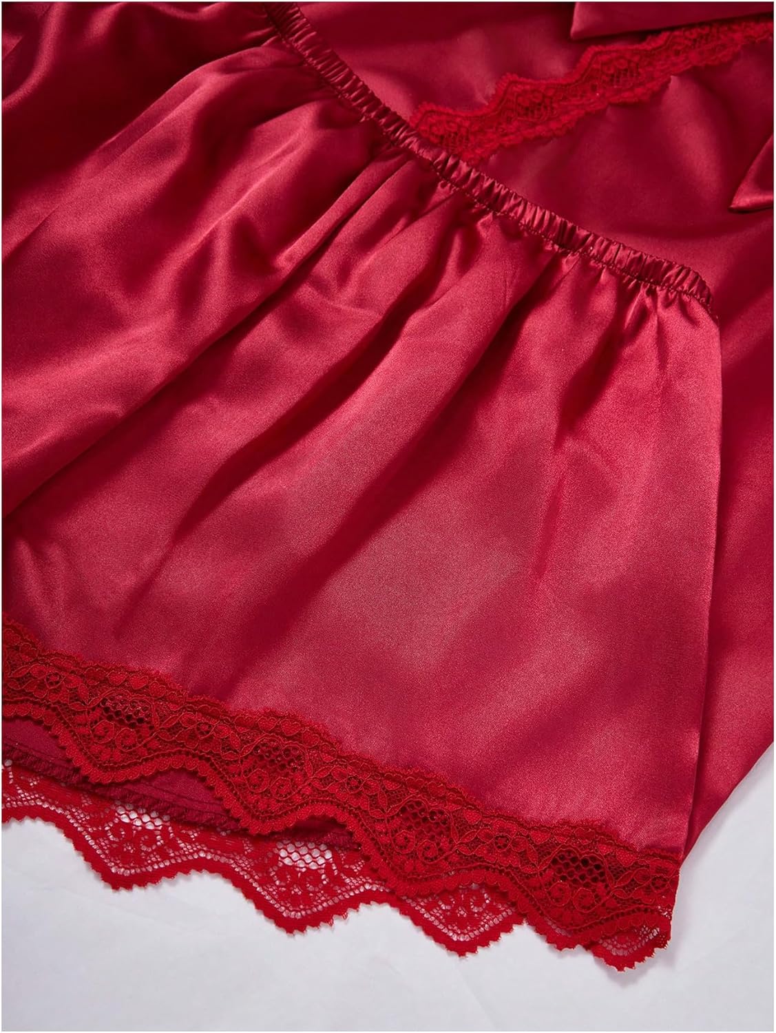 SweatyRocks Women's Silk Pajamas Set 4pcs with Robe Lace Trim Shorts Lounge Sets Pants Sleepwear - Image 6