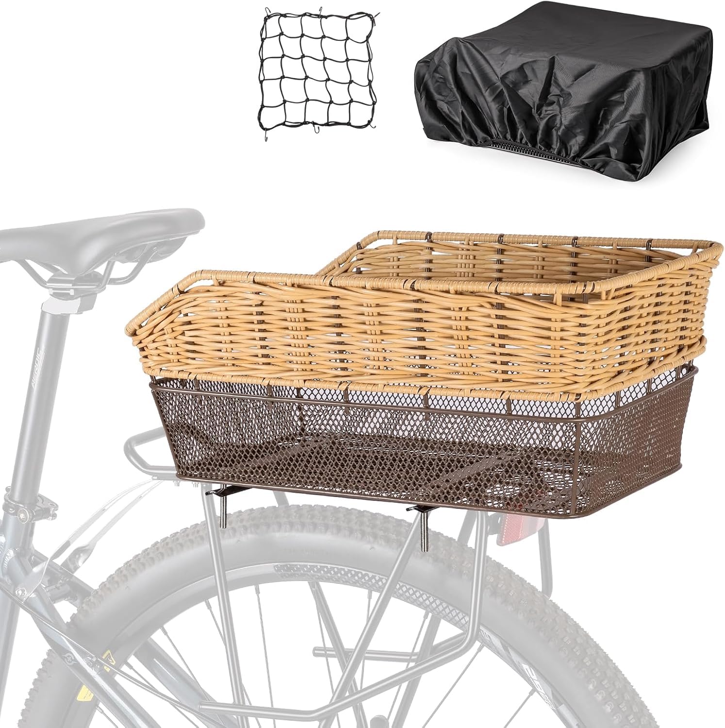 CXWXC Cesta trasera para bicicleta con red de carga y forro grueso para bicicleta