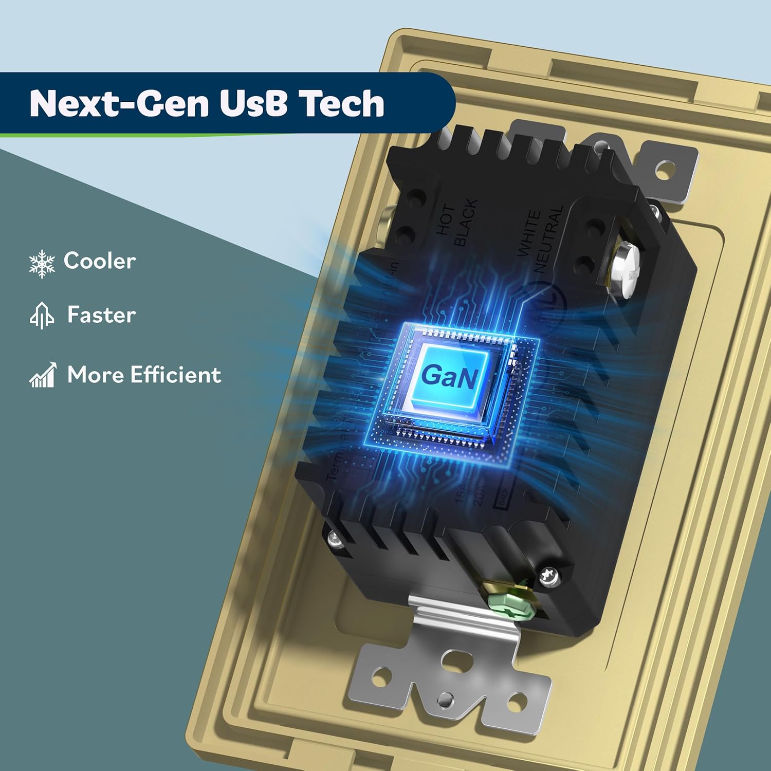 TOPGREENER GaN PD USB Outlet, Type C Wall Outlet Up to 65W Power Delivery, 15Amp Ultra-Speed USB C Outlet, Tamper-Resistant Receptacles for Laptops, Tablets, Smartphones, TU215PD60AC-GDWSI,Gold