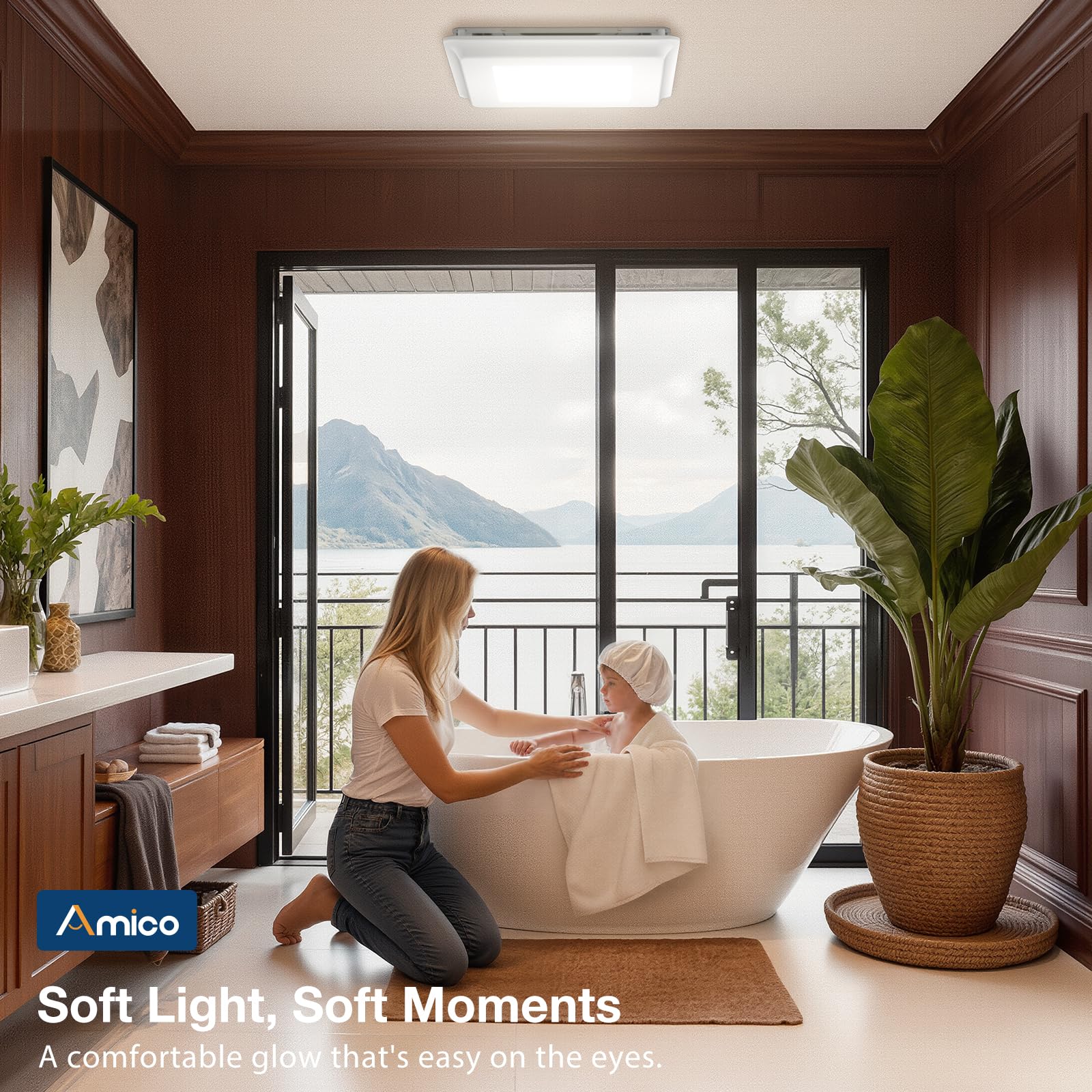 Amico Bathroom Exhaust Fan with Light, 110CFM, 1.0 Sones, 1000 LM, 5CCT, Ceiling — product photo