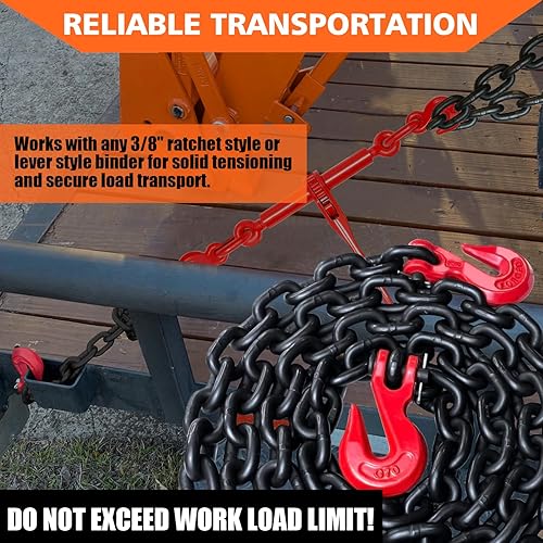 Miniatura 26 de G80 - Cadena de transporte de 3/8 pulgadas x 25 pies de seguridad/carpeta con ganchos de agarre de horquilla 7,100 libras, cadena de registro