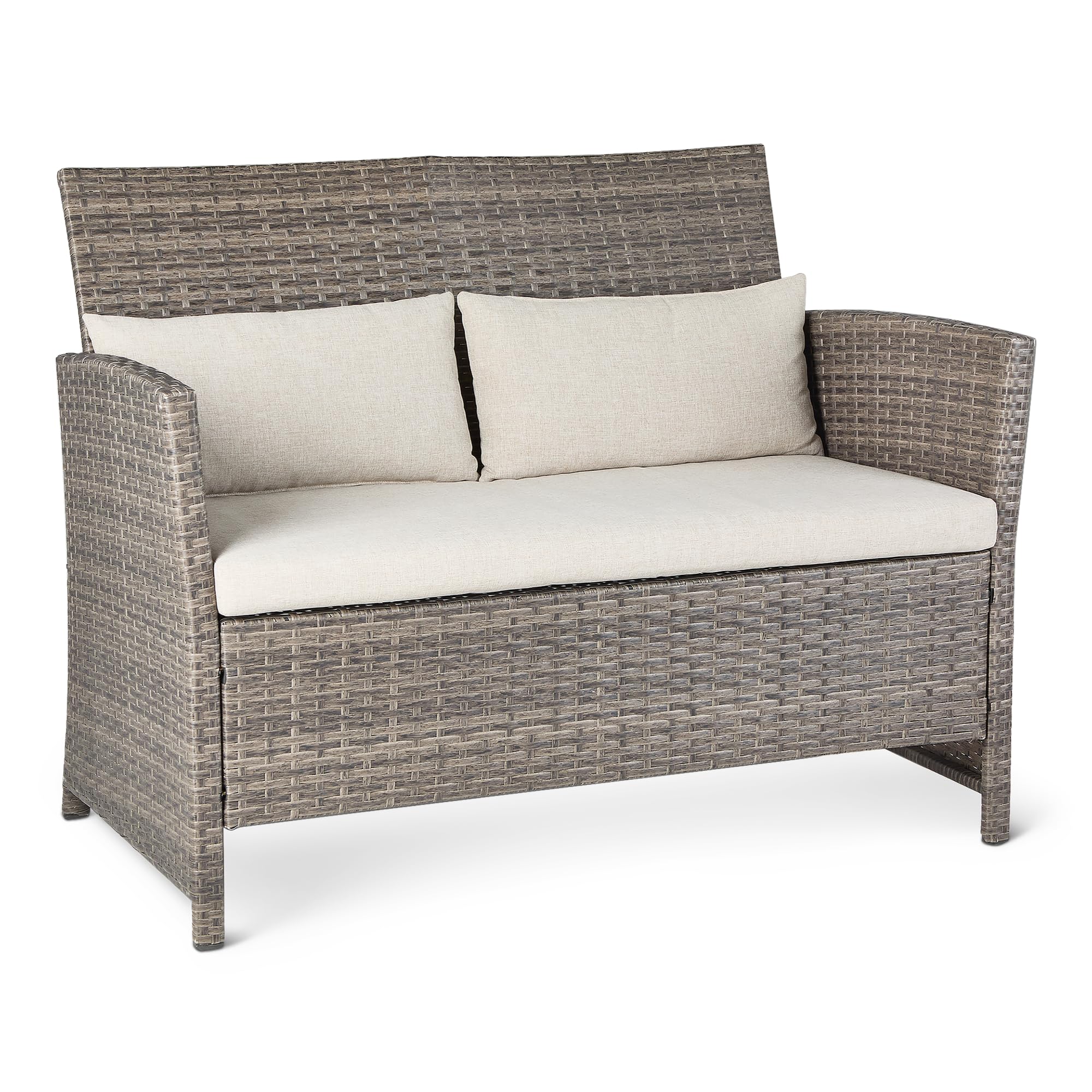 Amazon Basics Outdoor Patio Loveseat, 2-Seat Wicker Couch with Beige Cushions, Weather-Resistant