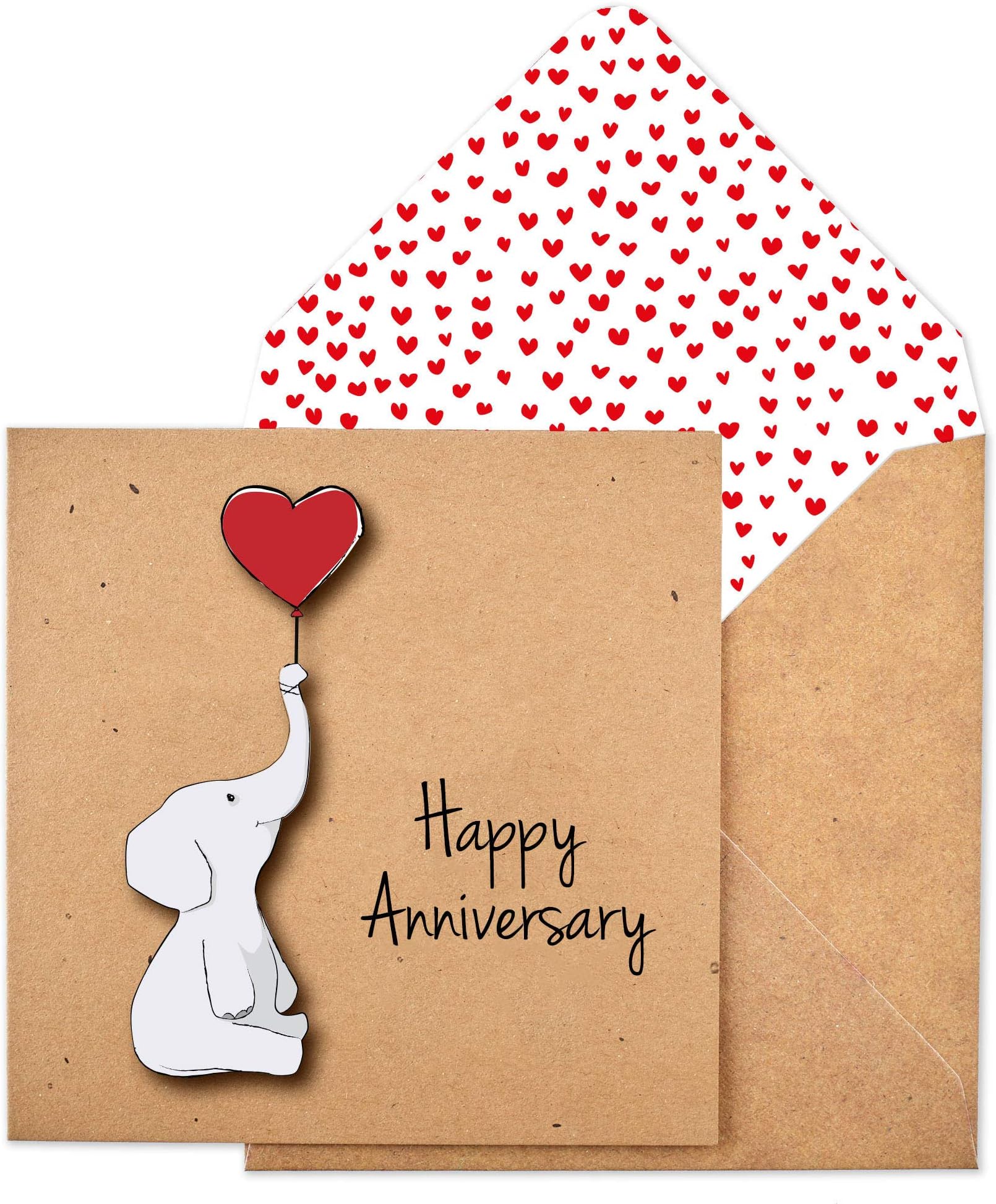 Happy Anniversary Elephant Handmade Greeting Card with Red Hearts Envelope