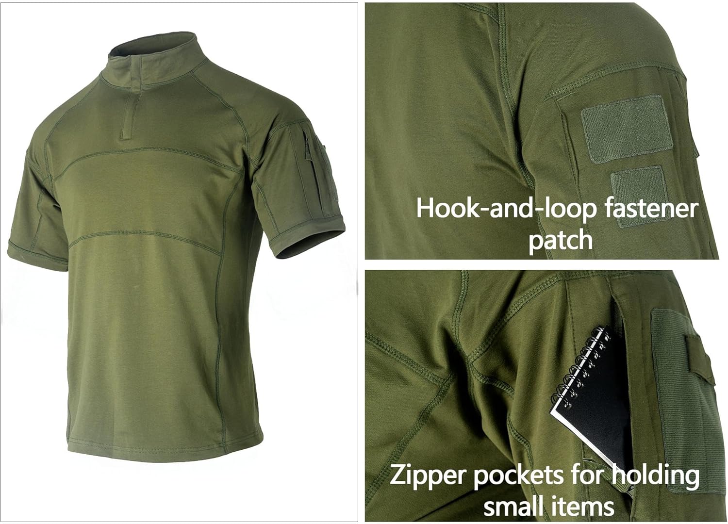 Tactical Short Sleeve Shirts for Men Military Combat T Shirt Workout Gym T-Shirt 1/4 Zip with 2 Pockets - Image 4