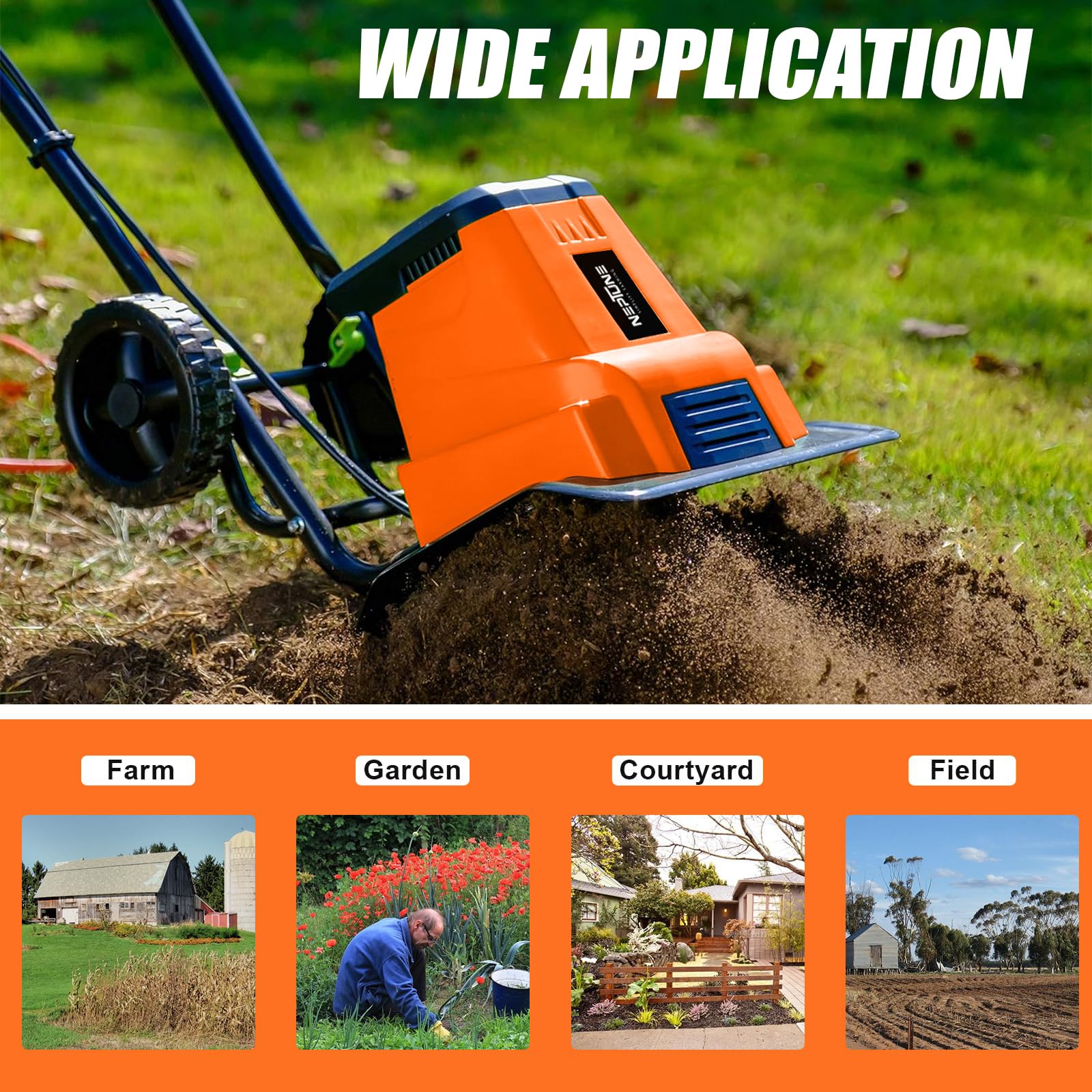 Neptune Simplify Farming NC-41 Electric Mini Portable Tiller | 1500 Watts, Working Width 32-45CM, Depth 22CM | Cultivator, Weeder, Rotavator | Ideal for Soil Loosening and Digging - Image 5 thumbnail