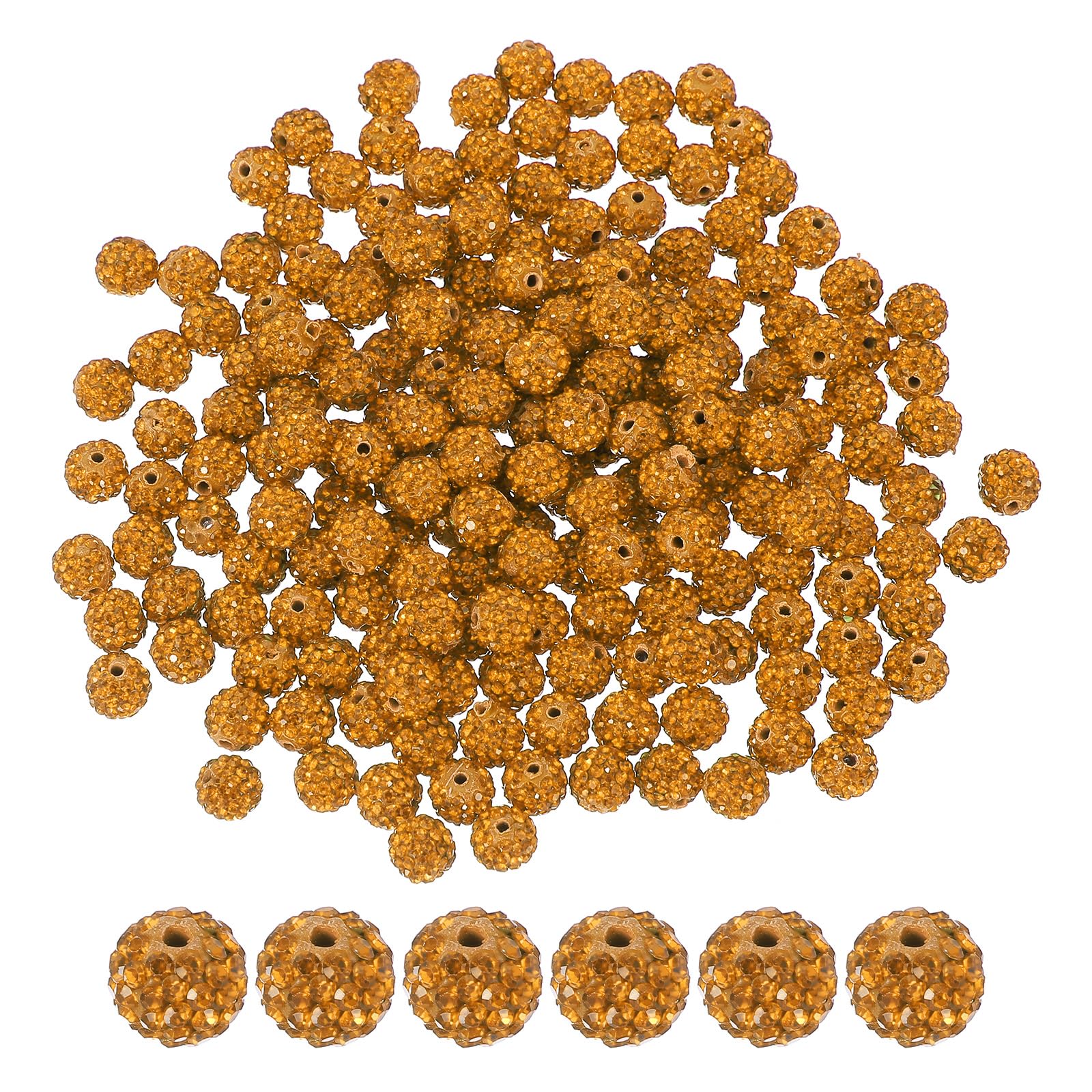 PATIKIL 200 Pcs Gold Round Rhinestone Beads for Jewelry Making 10mm Disco Ball Sparkle Crystal Clay Beads with Hole for Bracelet Necklace DIY Crafting