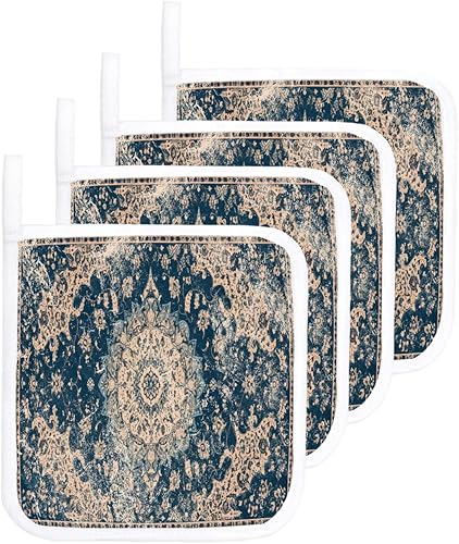 4 Packs Antique Oriental Pot Holders Sets for Kitchen,Oven Pan Plate Bowl Pads Heat Proof Mat with Hanging Loop,Terry Cloth Potholders Soft Grip for