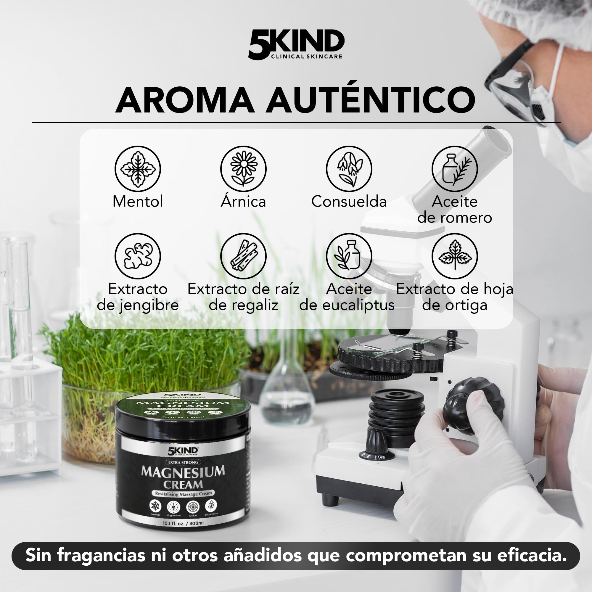 5Kind Crema de magnesio extrafuerte, 300ml - Crema de magnesio para músculos, articulaciones, espalda, rodillas, hombros - Enriquecida con árnica, eucalipto, consuelda, mentol y aceite de cáñamo