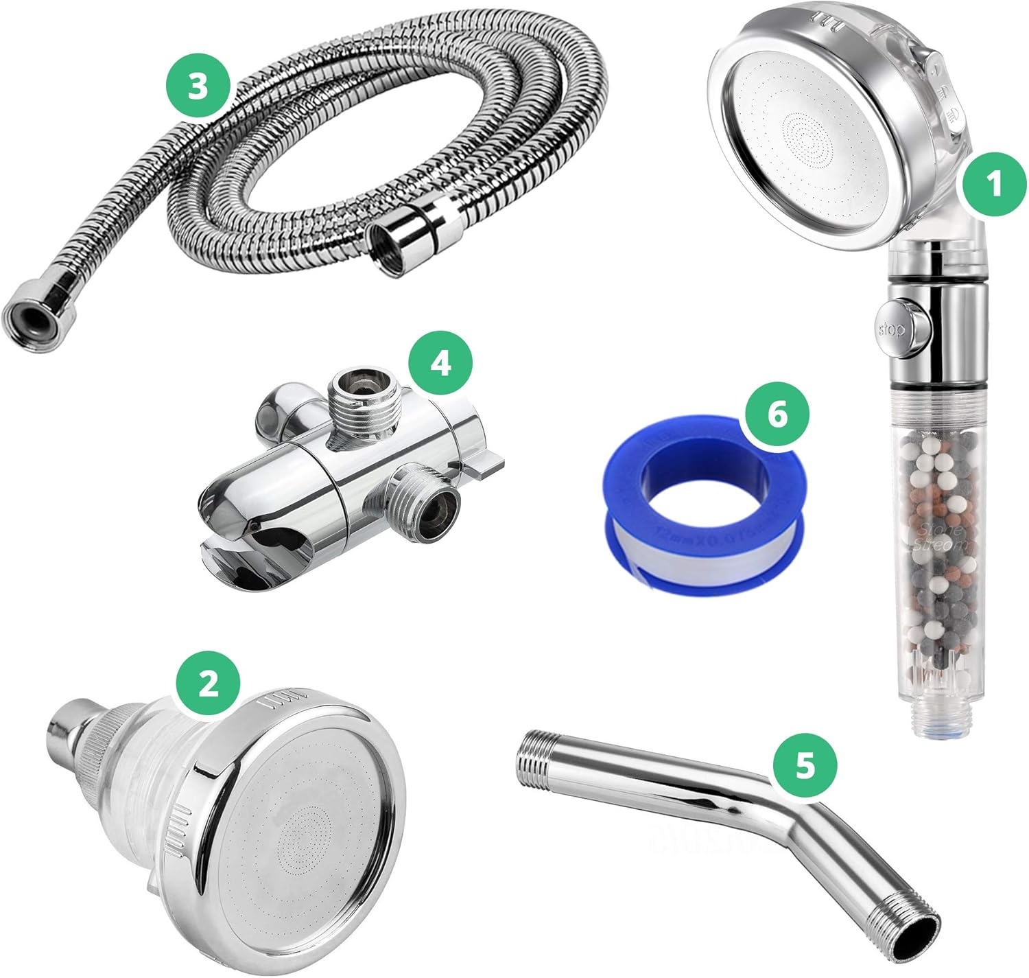 Original StoneStream EcoPower High Pressure Handheld Shower Head + Wall