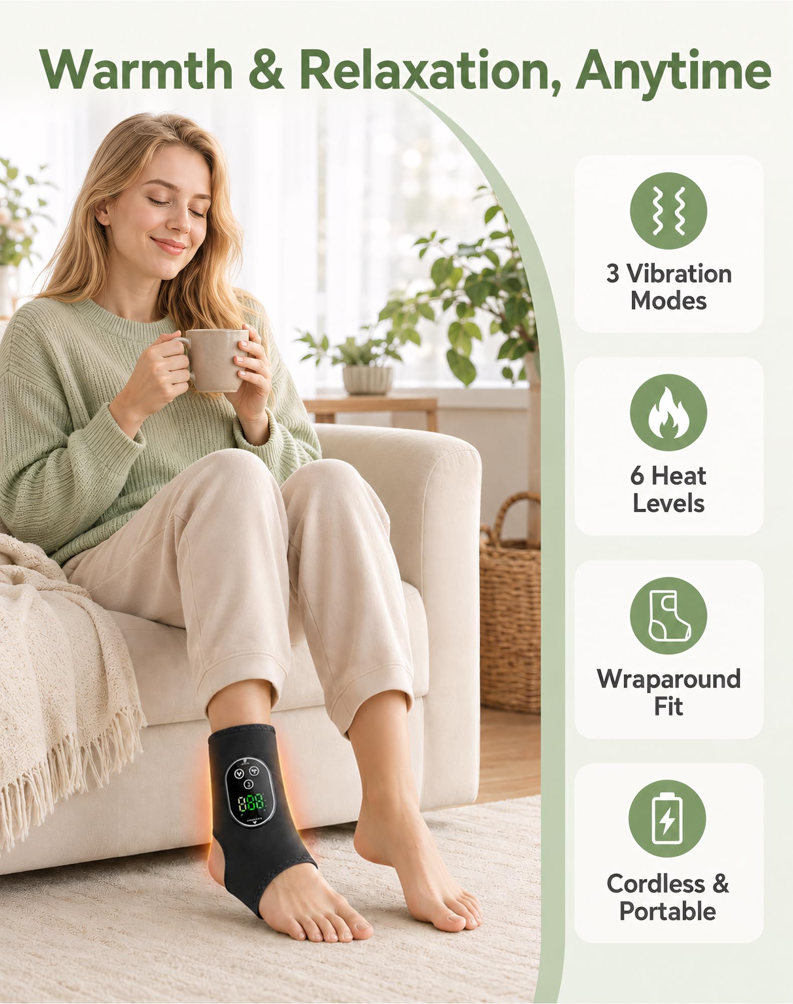 Kabelloses beheiztes Fußmassagegerät mit Vibration für Mehrpunktentlastung, 6 Wärme- & 3 Vibrationsmodi, wiederaufladbares Heizkissen für Füße, Knöchel, Waden - Vielseitig für Zuhause, Büro
