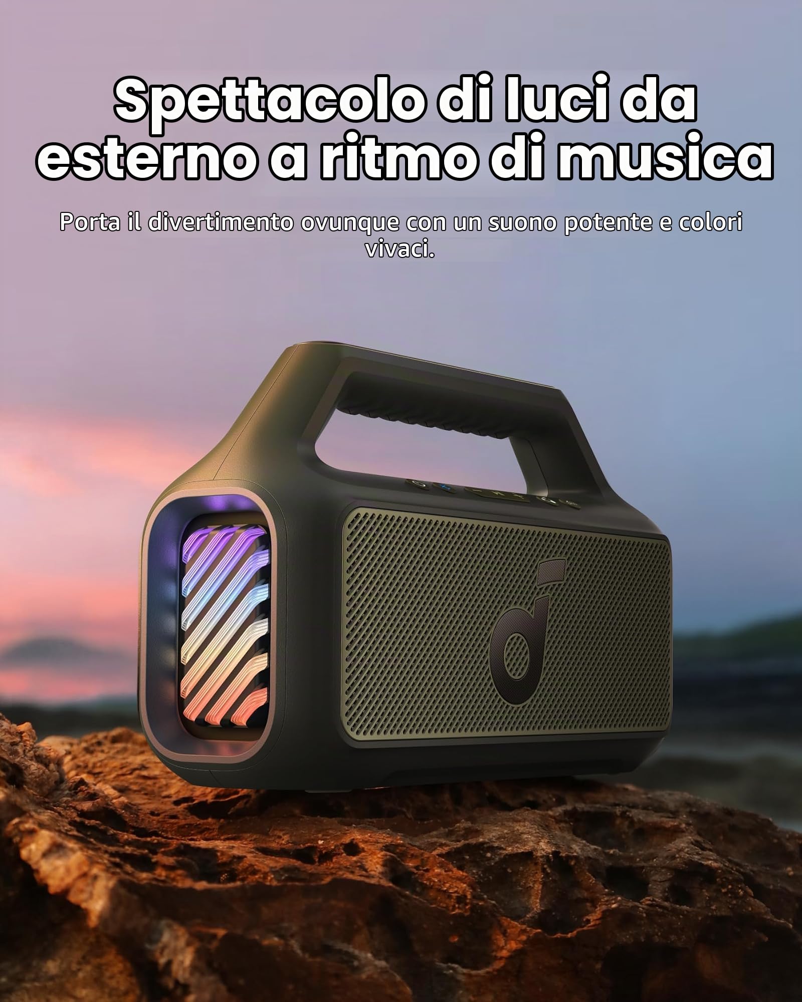 soundcore Cassa Bluetooth Portatile Boom 2, 80W Booming Sound con Subwoofer e BassUp 2.0, 24H, IPX7, Luce LED, USB-C, EQ Personalizzato, per Esterni, Campeggio Spiaggia e Giardino (Ricondizionato)