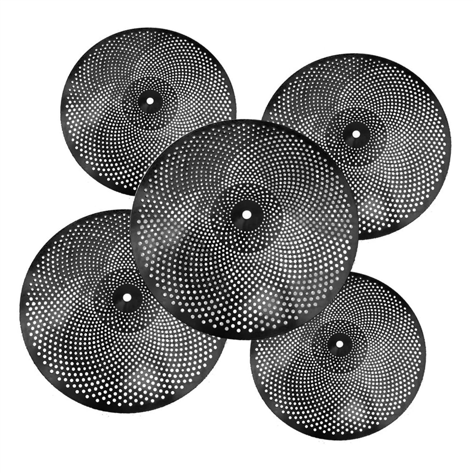 5-teiliges Schwarzes Beckenset Mit Geringem Volumen, 14" Hi-Hat + 16" Crash + 18" Crash + 20" Ride Für Schlagzeugübungen Becken für Anfänger