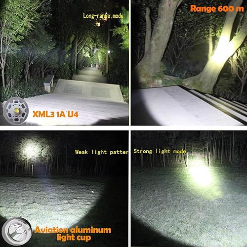 Miniatura 2 de 170000 linternas recargables de alto lúmenes, IPX6 impermeable, potentes linternas de mano USB con 4 modos de luz para acampar y ciclismo