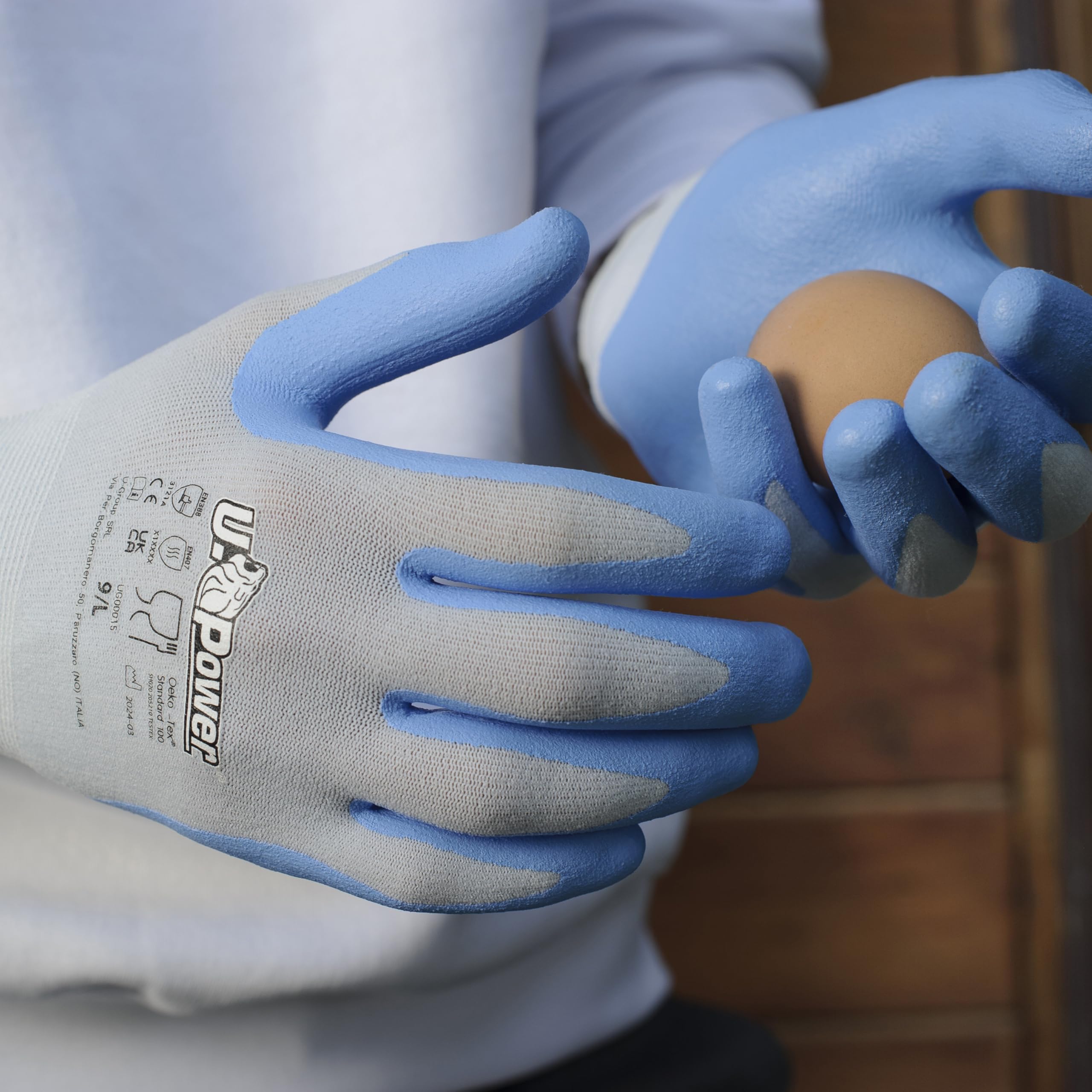 U-Power Lapis rękawice robocze, przeciwwypadowe, materiał Nylon Spandex, rozciągliwe, rozproszenie pianki nitrylowej pianka nitrylowa, ochrona przed zagrożeniami mechanicznymi, szary, jasnoniebieski