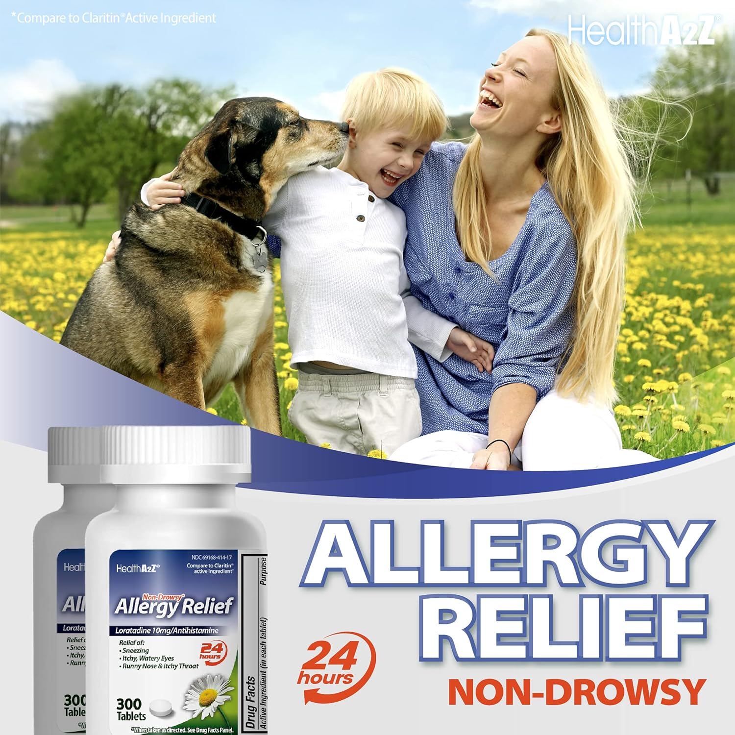 HealthA2Z Allergy Relief, Loratadine Tablet 10mg/Antihistamine,Non-Drowsy, 300 Counts, 24-Hour Allergy Medicine : Health & Household