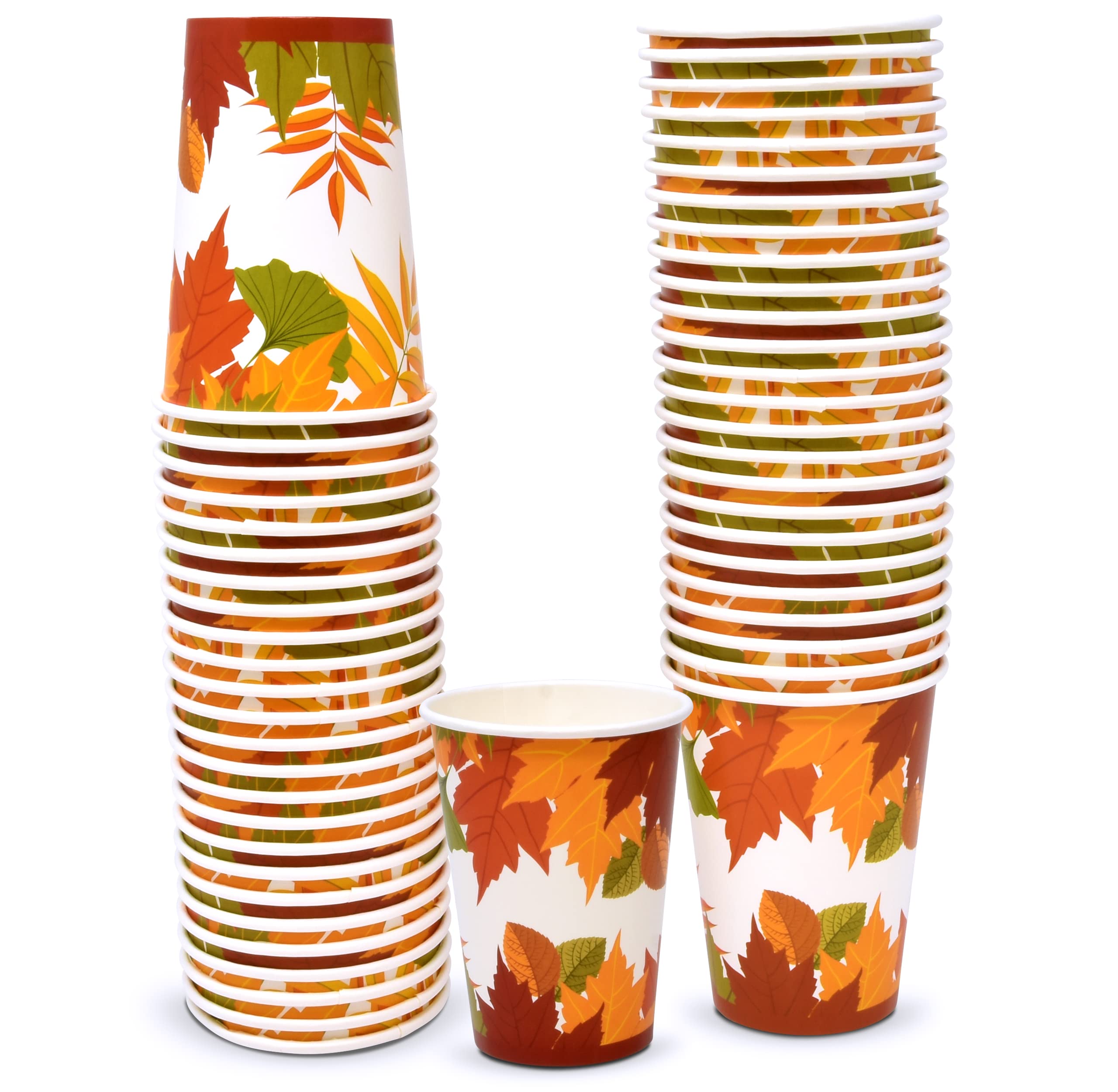 Gift Boutique 50 Thanksgiving Fall Leaves Disposable Cups 9 oz. Autumn Maple Leaf Paper Party Cup for Holiday Harvest Beverage Drinks Drinking Cup Dinner Wedding Event Supplies Decorations