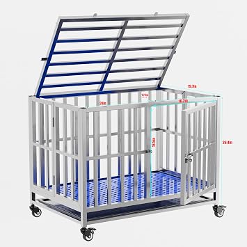Collapsible Stainless Steel Dog Crate, 30 37 42 48 Sizes, Lockable Wheel, with Tray, Stackable, Heavy Duty, Divider, Indoor and Outdoor (S-30in)