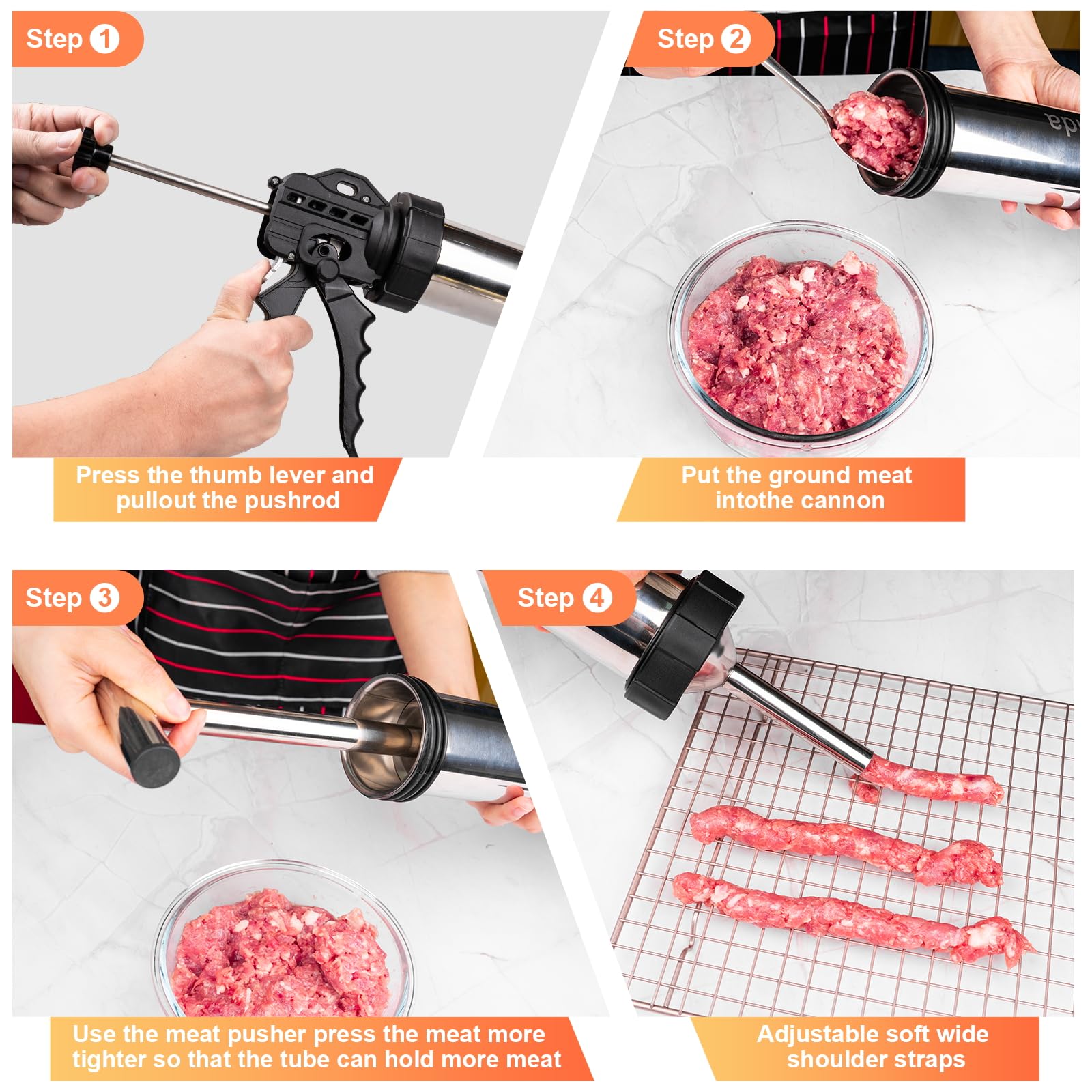 Ftimda 12Pcs Jerky Gun Kit, Stainless Steel Sausage Stuffer Sausage