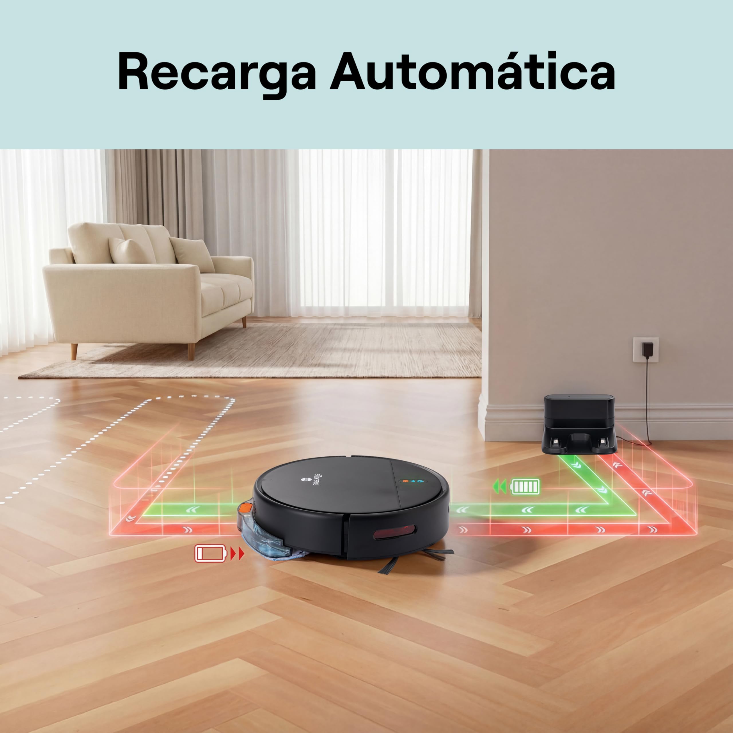 SereneLife Robot aspiradora y mopa Inteligente automática, Control por aplicación, 3 Modos de Limpieza, Autocargable, Succión de 700Pa, Ideal para Pelo de Mascotas, alfombras y Suelos Duros