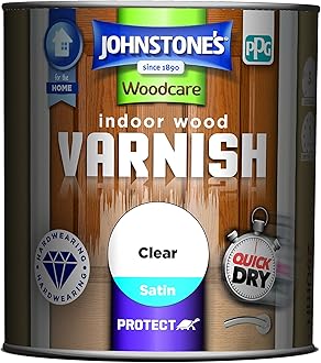 Johnstone's 309300 Woodcare Indoor Wood Varnish, Clear Satin, 250 ml