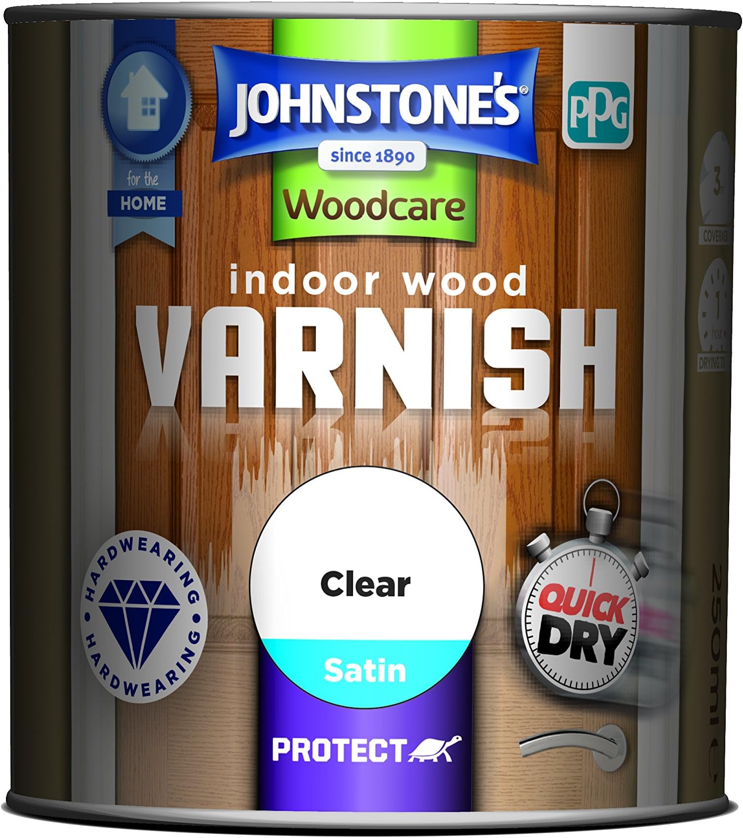 Johnstone's 309300 Woodcare Indoor Wood Varnish, Clear Satin, 250 ml