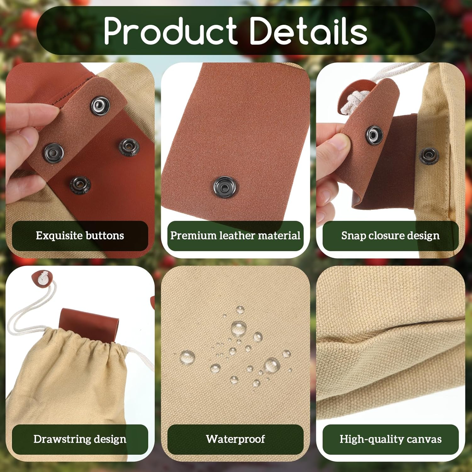 Foraging Pouch, Foldable Foraging Bag Outdoor Waxed Canvas Picking Fruit Drawstring Pouch Multi-Purpose Leather Belt Bag for Camping Hiking Collecting Mushroom Shells Treasures - Image 6