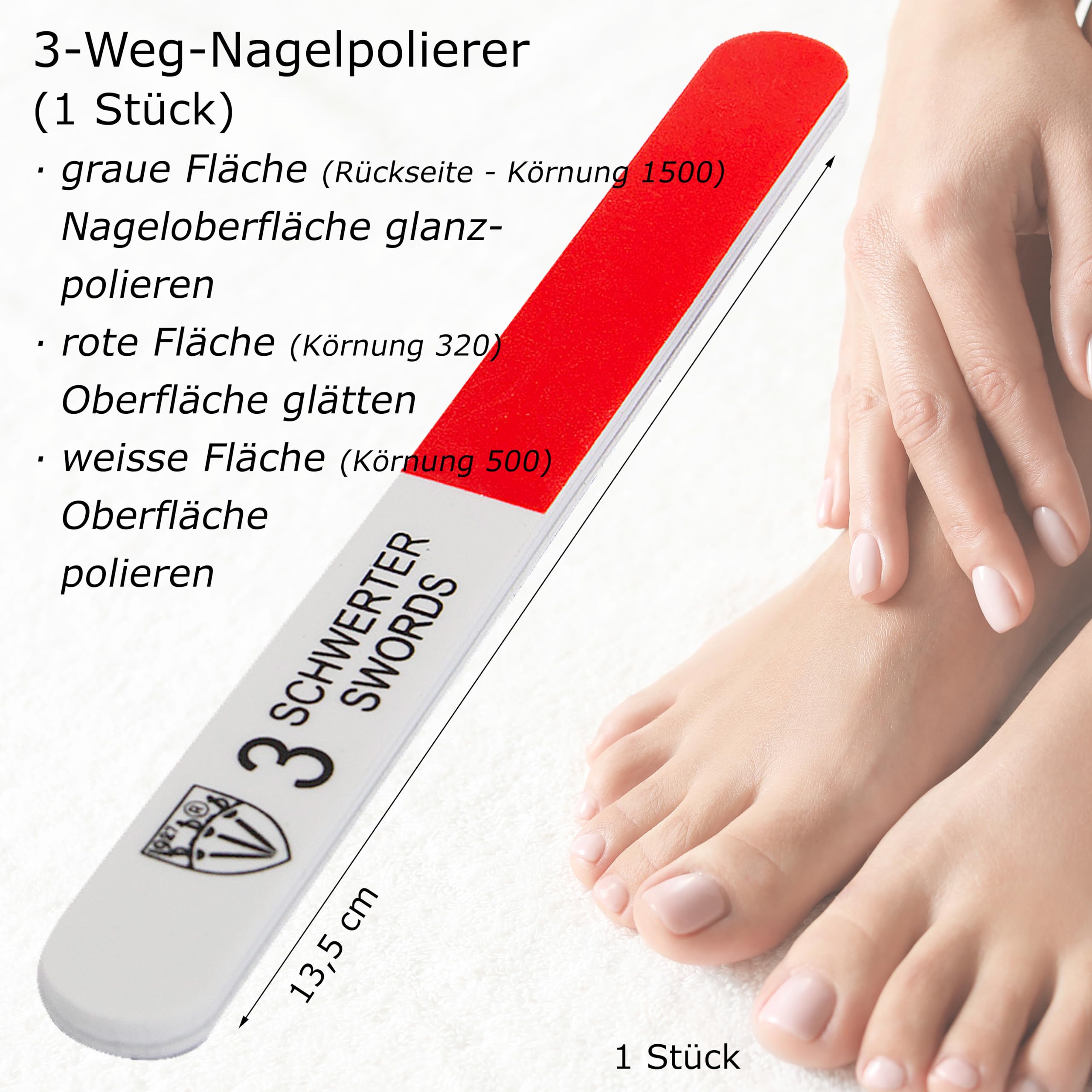 DREI SCHWERTER - Szafirowe pilniki do paznokci zestaw 2 + 1 | wysokiej jakości zestaw do manicure i pedicure, Made in Germany | Zawartość: 2 x szafirowy pilnik do paznokci i 1 x trójdrożna polerka do