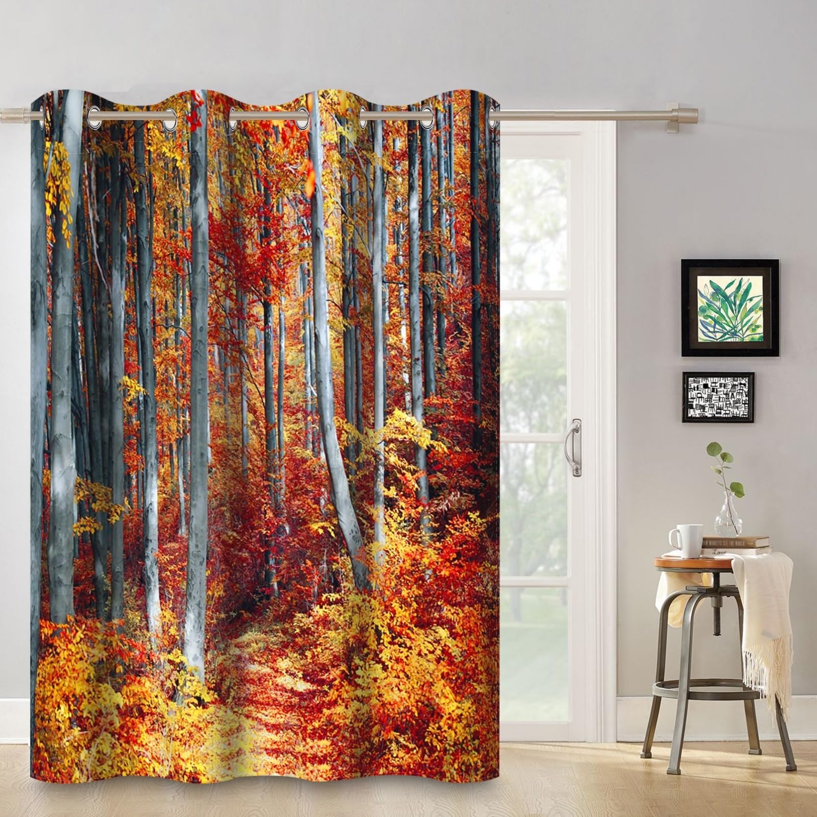 ggaimwf 42"x 63" Forest Eyelet Curtain Red Yellow Maple Leaves Natural Scenery Picturesque Landscape Thermal Grommet Room Dividers Blackout Window Drapes for Bedroom Living Room,1-Single Panel - Image 3