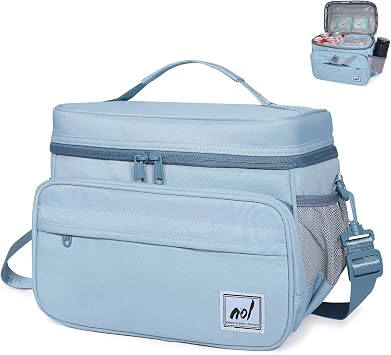 NOL Fully-Insulated Lunch Bags for Women & Men, Lightweight Nylon Cooler Bag for Adult Meal with Adjustable Shoulder Strap Waterproof Lunch Box For Work Dusty blue
